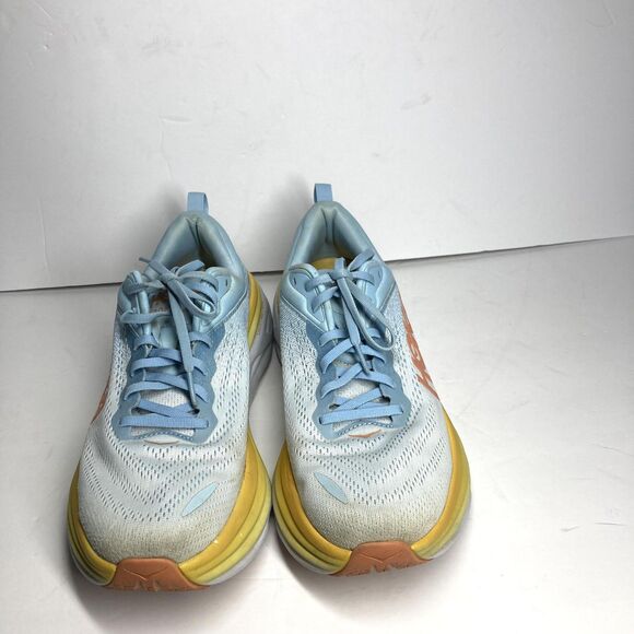 HOKA Bondi 8 Shoes Womens Size 10 B Blue Yellow Max Cushion Road Running 1127952 - Picture 7 of 16